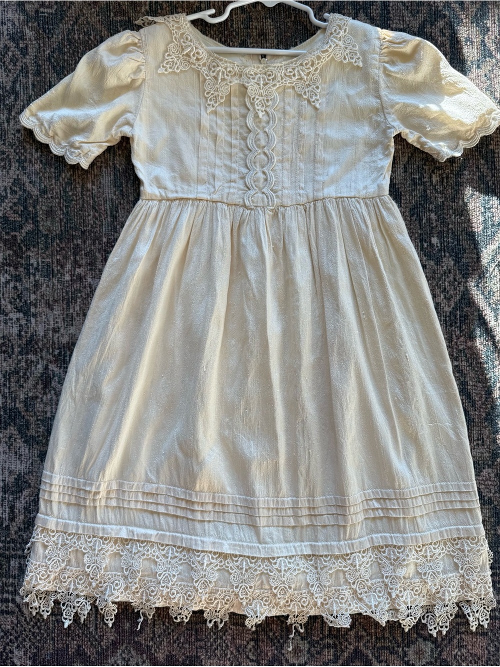 Gorgeous heirloom silk and lace ivory dress girls 7-8